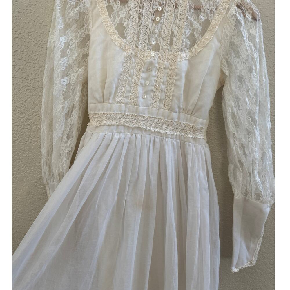1970s Gunne Sax Victorian Lace Wedding Dress | White Prairie Maxi Dress - Picture 10 of 12